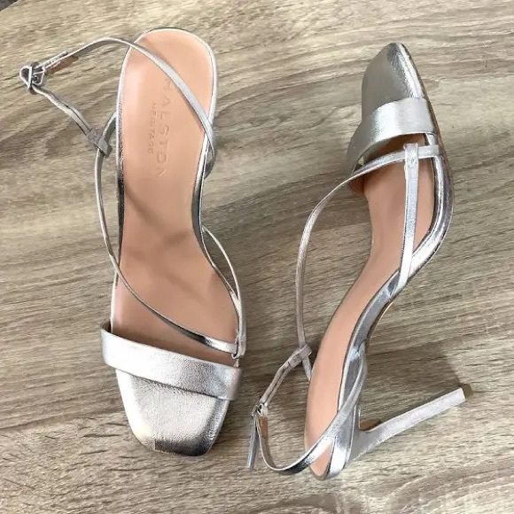 Halston Heritage Isla Leather Silver Heels - Picture 4 of 6